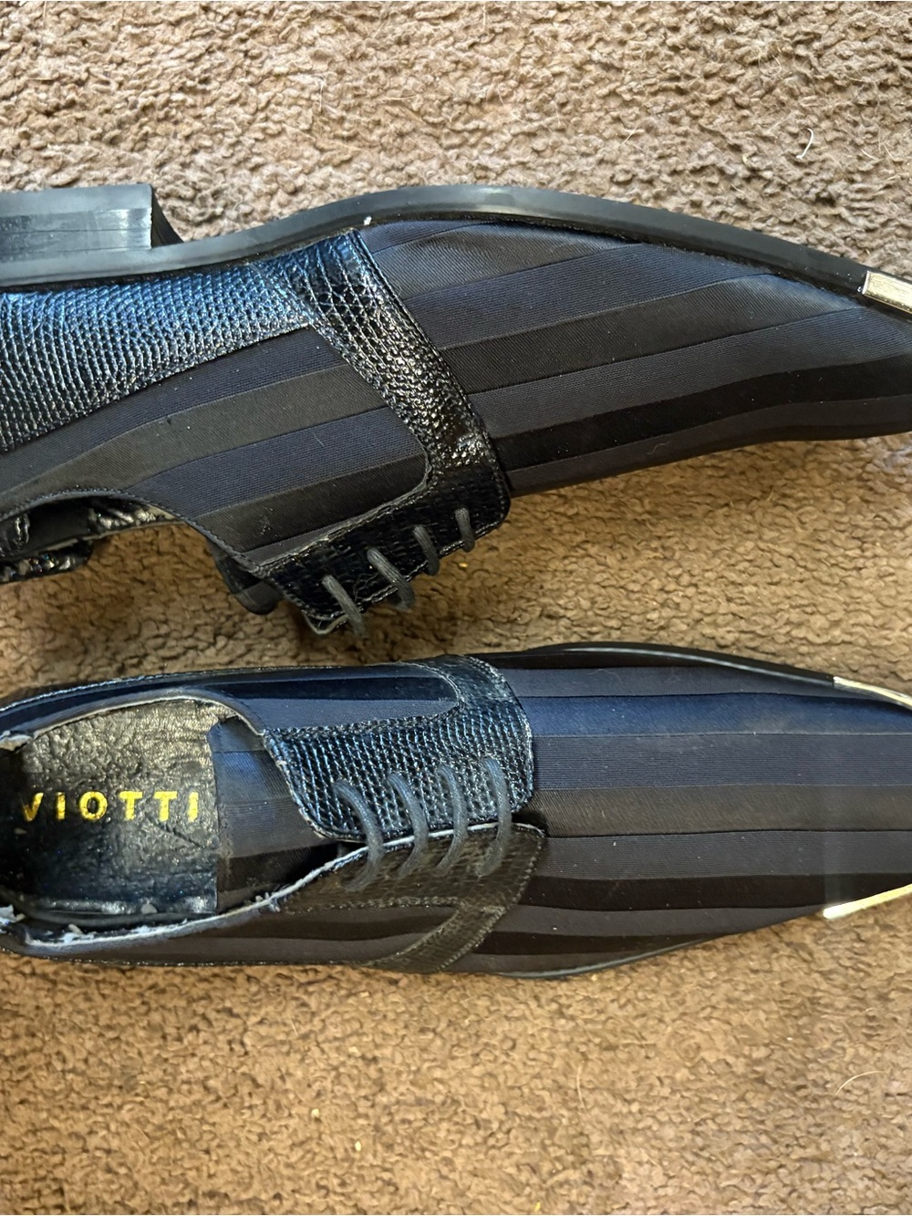 Vigotti Black and Navy Striped Men's Dress Derbys